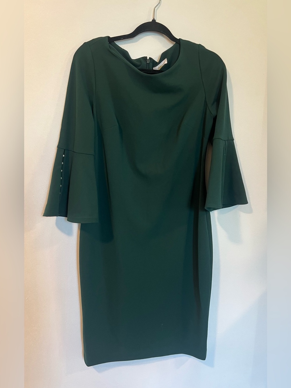Calvin Klein Deep Green Bell Sleeve Sheath Dress